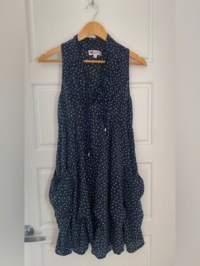 Papillon Blue Floral Boho Dress – Ruched Pick-Up Skirt w/ Pockets – Women’s M